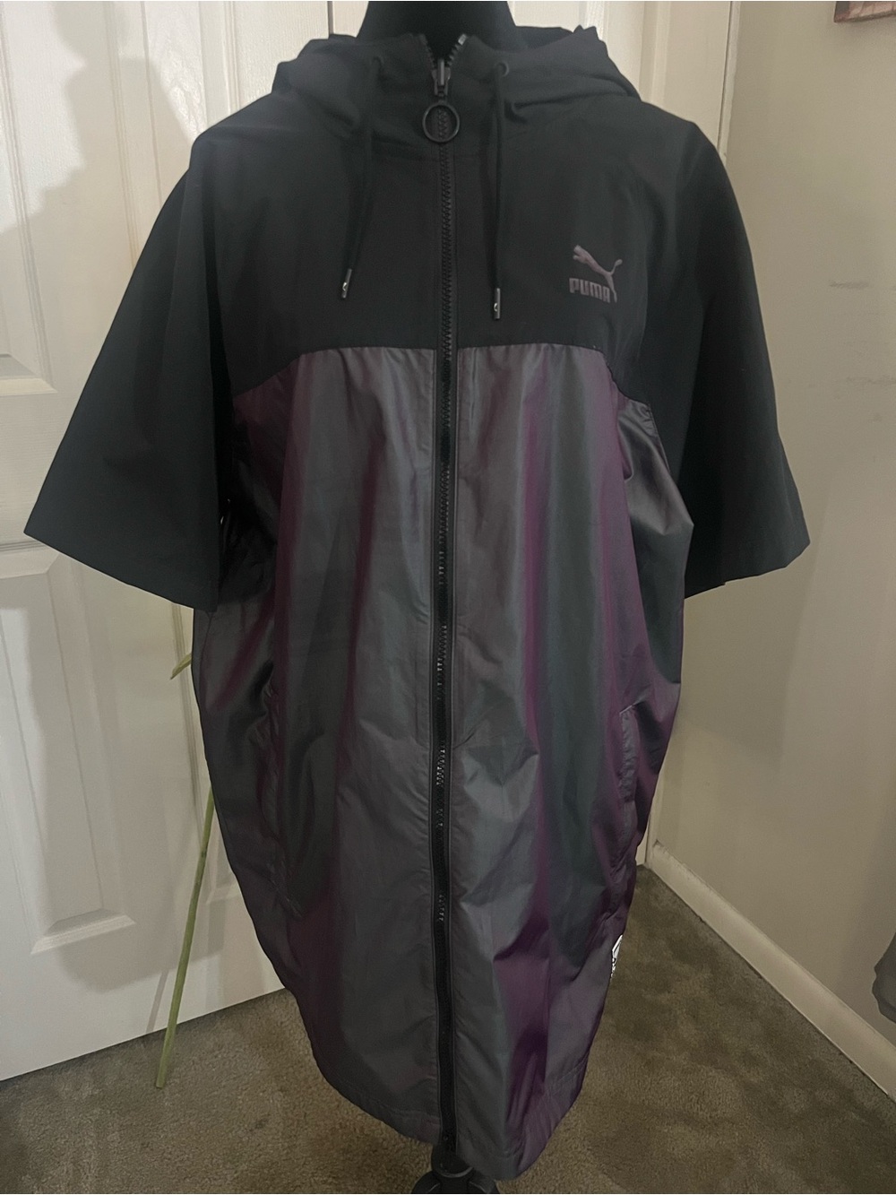 Puma Black and Iridescent Purple Hooded Raincoat